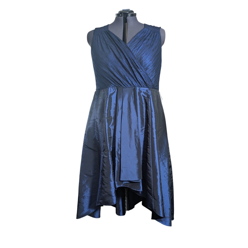Plus Size 22W Blue Metallic Surplice High Low‎ Formal Dress